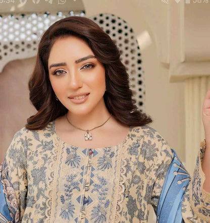 Dhanak Print Fabric Suit | Patch & Boring Work with Printed Shawl – Winter Collection