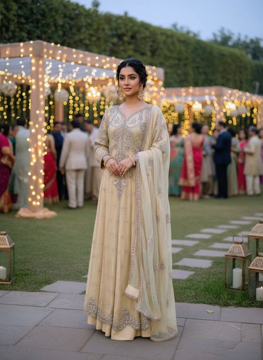 Chiffon Maxi with Chiffon Dupatta | Handmade Stone Work 2025
