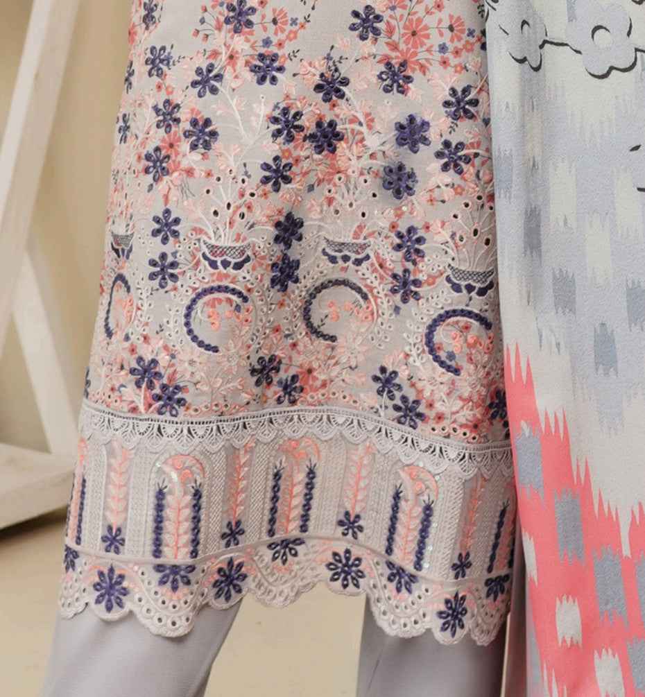 Dhanak Print Fabric Suit | Patch & Boring Work with Printed Shawl – Winter Collection