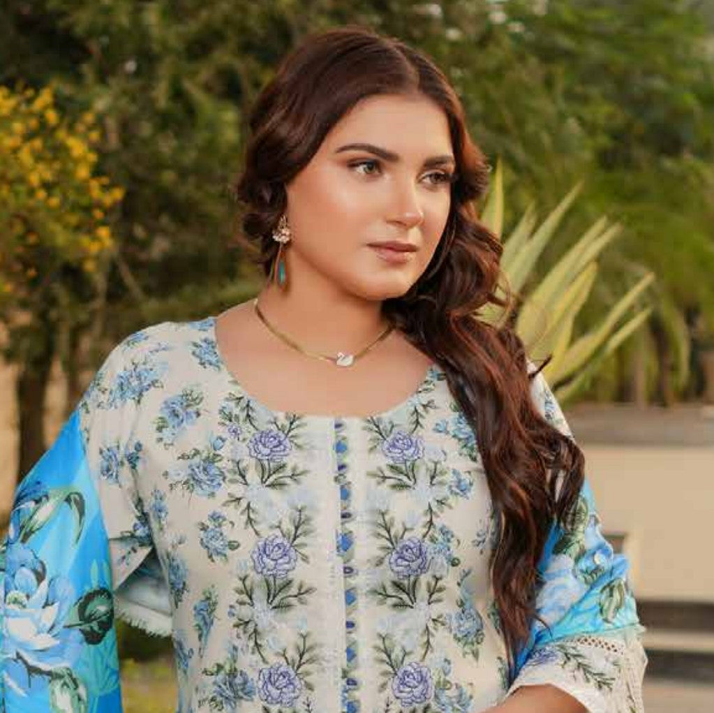 Dhanak Print Fabric Suit | Patch & Boring Work with Printed Shawl – Winter Collection