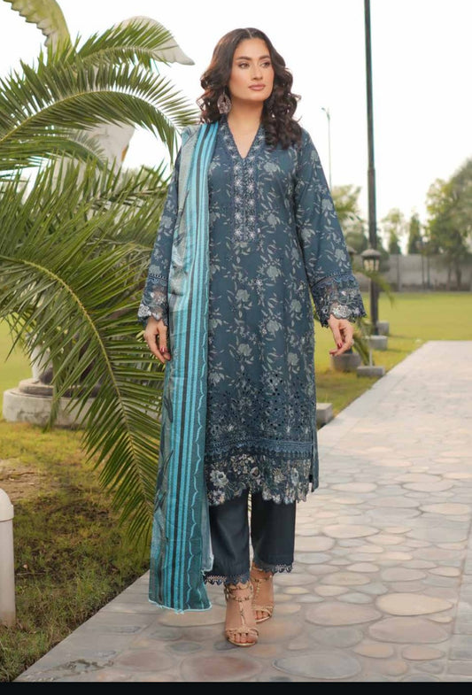 Dhanak Print Fabric Suit | Patch & Boring Work with Printed Shawl – Winter Collection