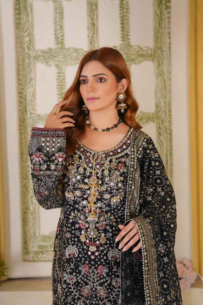 3PC Ready to Wear – Chiffon & Banarasi Sharara Ensemble