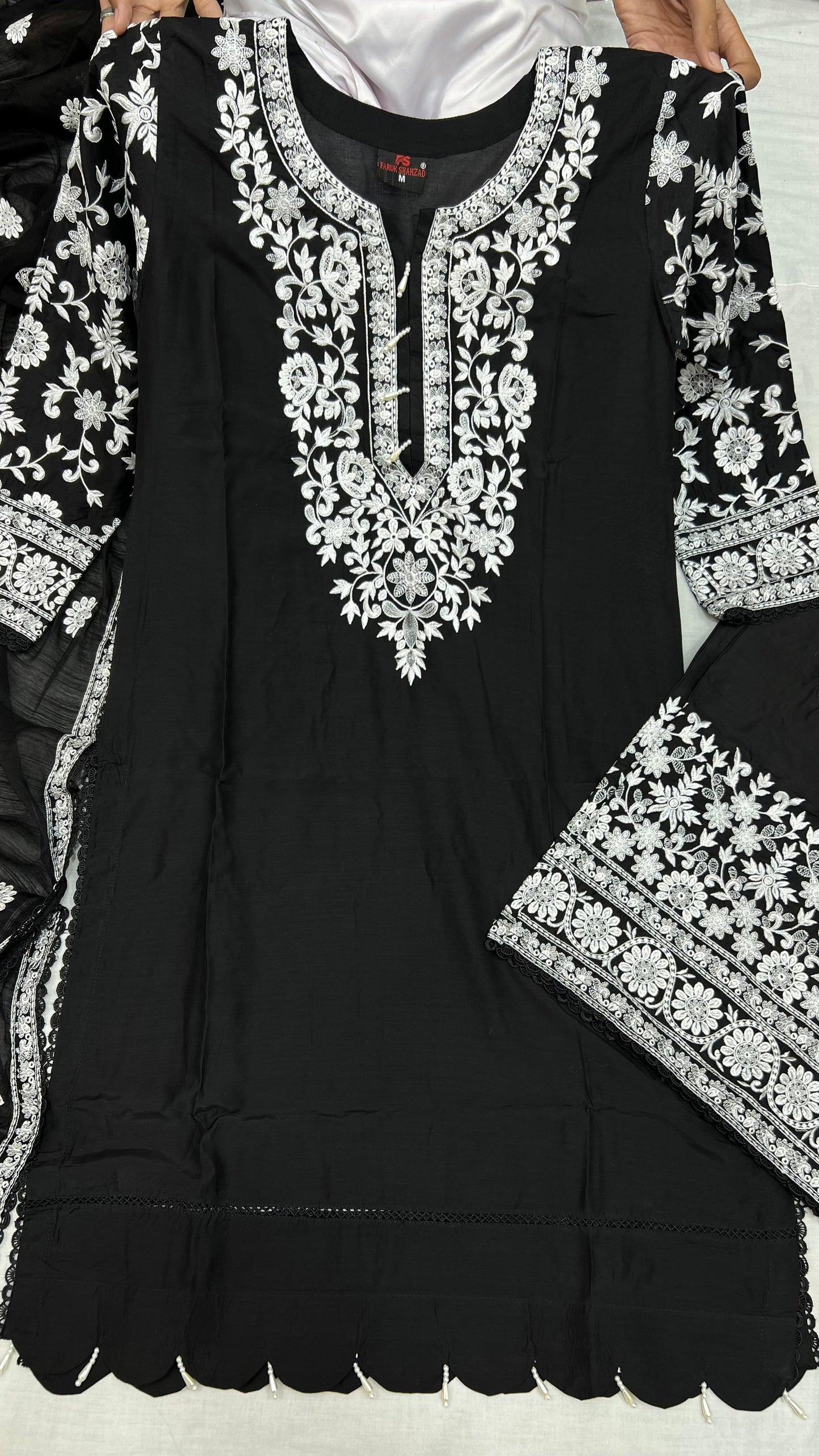 Viscose Embroidered Suit | Stylish Plazo Set with Organza Dupatta & Cutwork Border