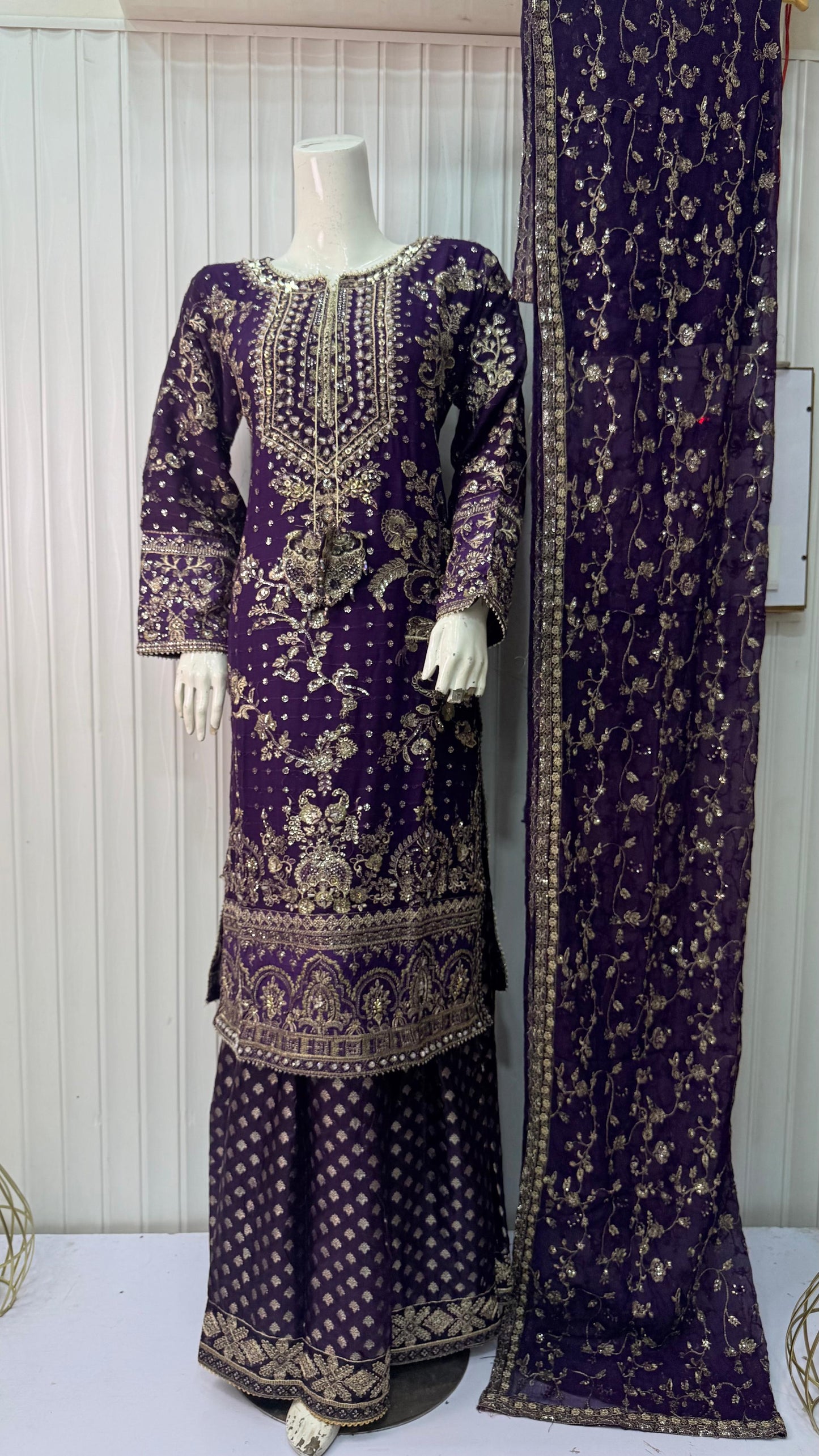 CHIFFON FABRIC 3-PCS Heavy Embroided Dress With Dupatta