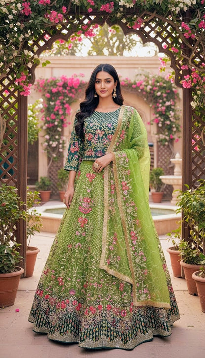 ORGANZA FABRIC Heavy Embroided Beautiful Lehanga Design 2025