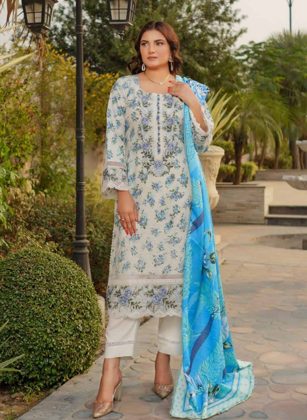 Dhanak Print Fabric Suit | Patch & Boring Work with Printed Shawl – Winter Collection