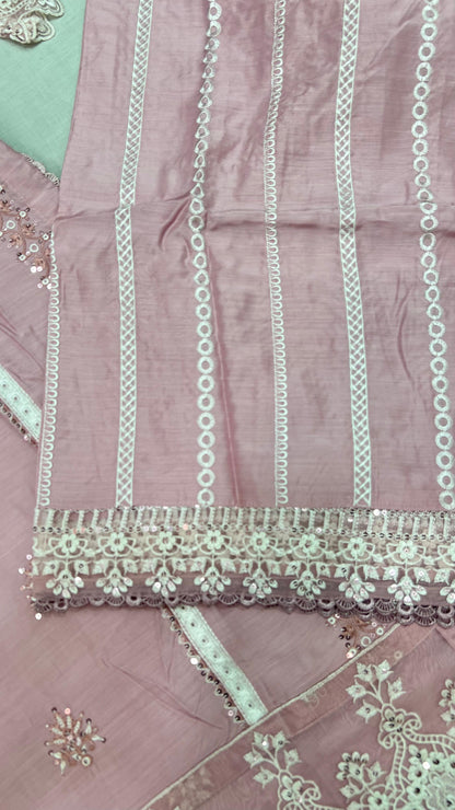 Heavy Embroidered Suit | Embroidered Shirt & Palazzo with Digital Print Dupatta and Cutwork Border