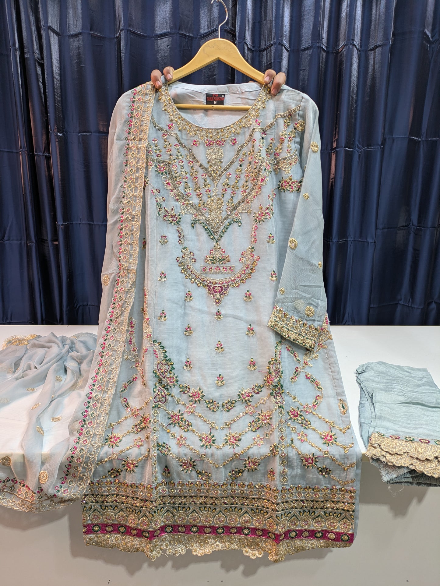 Chiffon Shirt with Grip Trouser & Embroidered Chiffon Dupatta