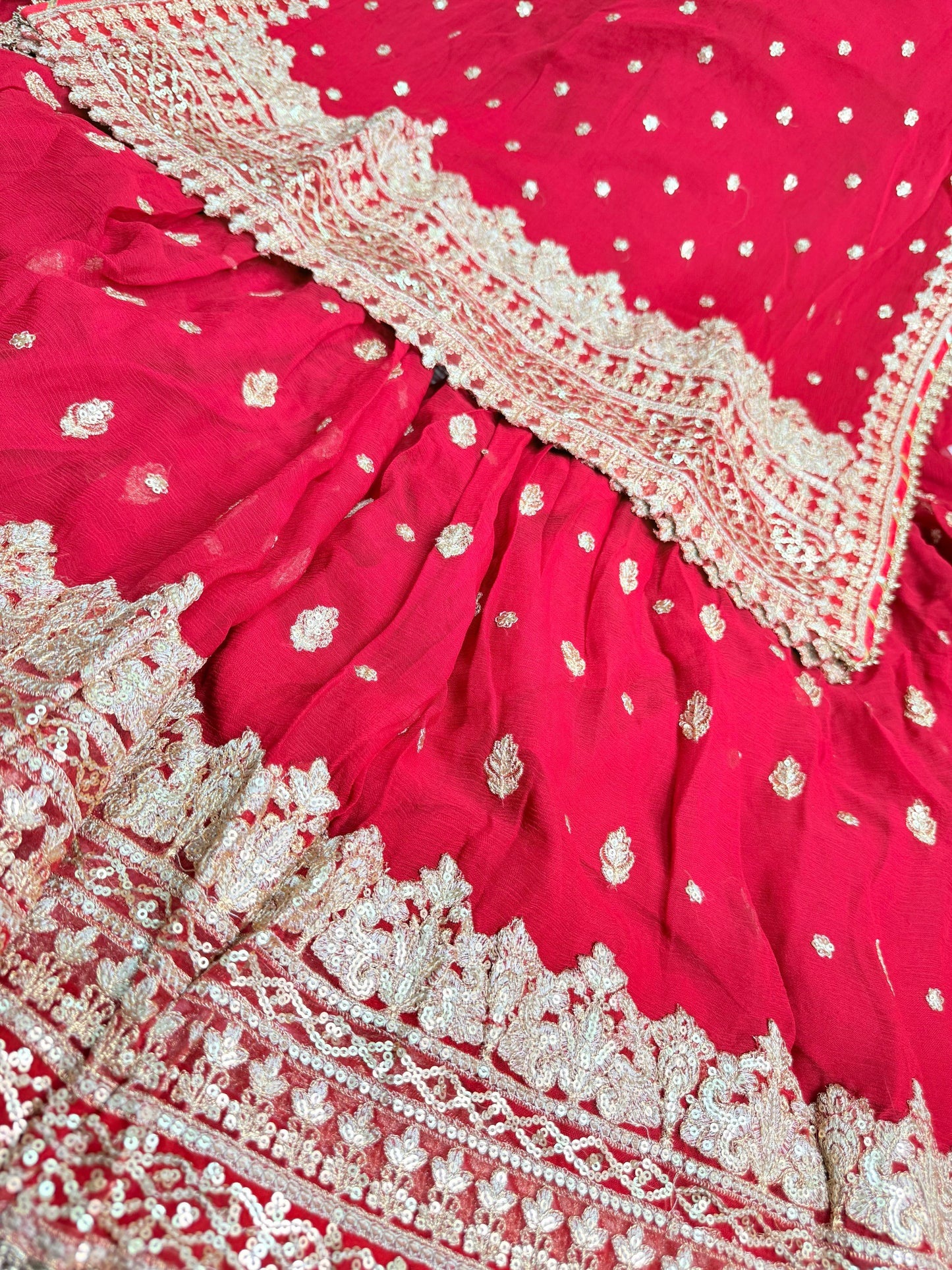 CHIFFON FABRIC 3-piece Long Embroidered Shirt With Ghrara