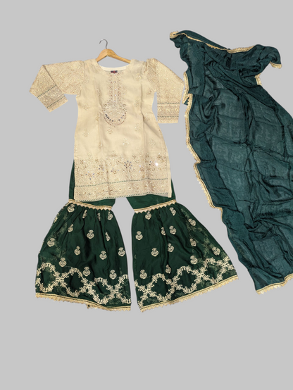 Organza Shirt with Chiffon Gharara & Embroidered Chiffon Dupatta