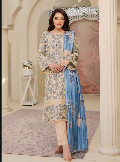 Dhanak Print Fabric Suit | Patch & Boring Work with Printed Shawl – Winter Collection