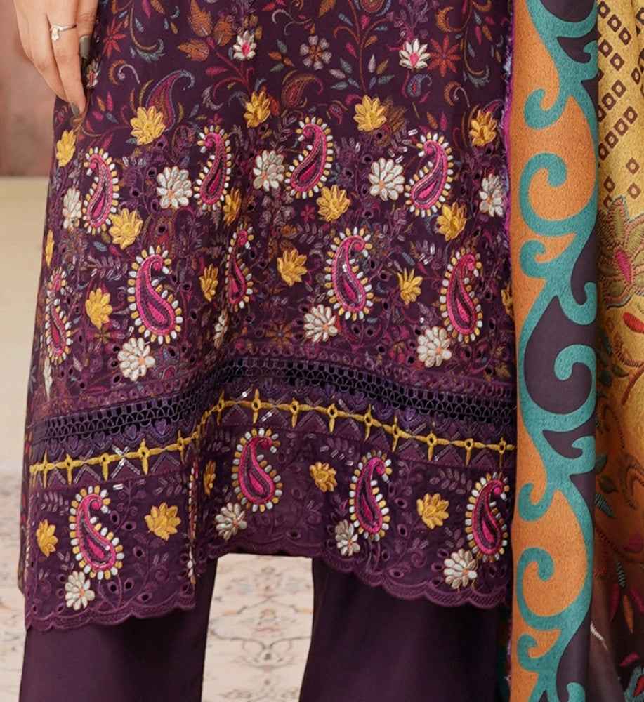Dhanak Print Fabric Suit | Patch & Boring Work with Printed Shawl – Winter Collection