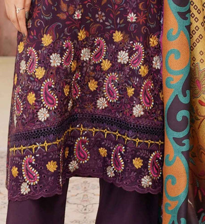 Dhanak Print Fabric Suit | Patch & Boring Work with Printed Shawl – Winter Collection