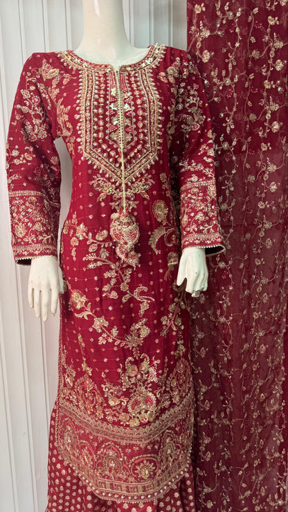 CHIFFON FABRIC 3-PCS Heavy Embroided Dress With Dupatta