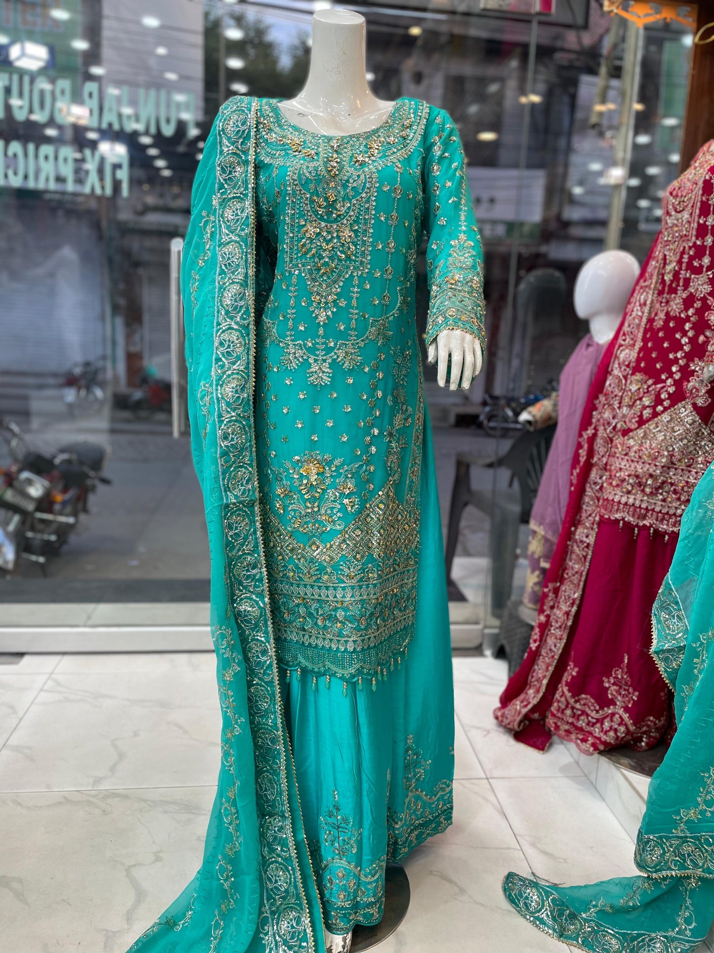 Wedding Dress | Long Shirt with Plazo | Chiffon Dupatta | All Sizes Available