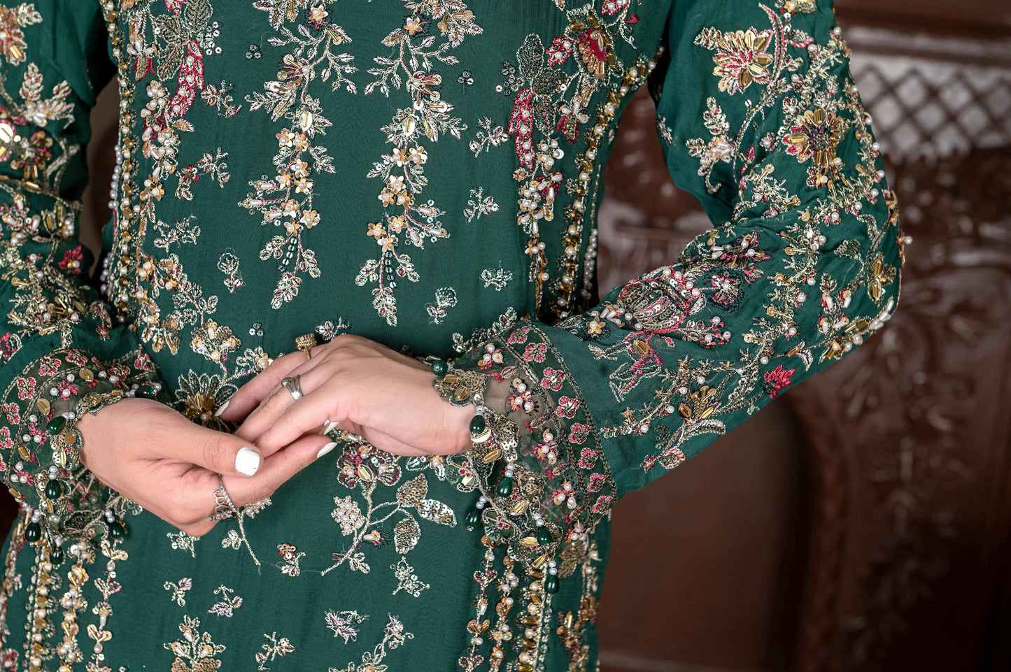 Hand-Embellished Chiffon Ensemble | Crushed Sharara Luxury Look