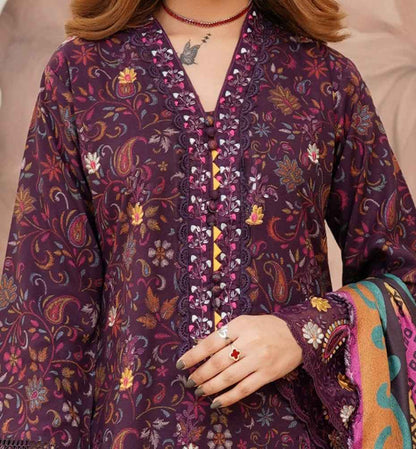 Dhanak Print Fabric Suit | Patch & Boring Work with Printed Shawl – Winter Collection
