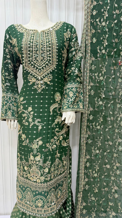 CHIFFON FABRIC 3-PCS Heavy Embroided Dress With Dupatta