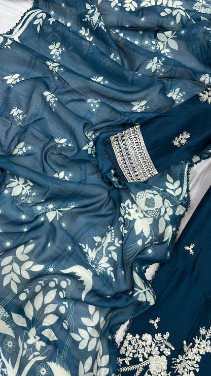 Winter Viscose Embroidered Suit | Heavy Embroidered Shirt with Digital Print Dupatta