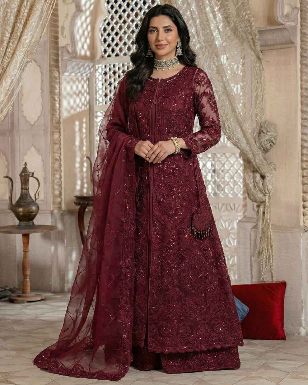 Organza Gown Style Maxi | Heavy Embroidered