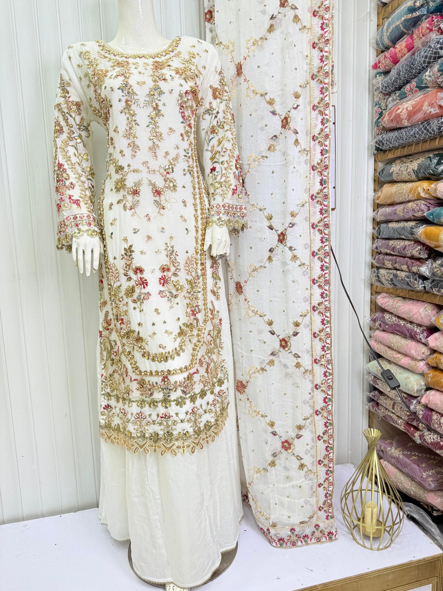 CHIFFON FABRIC 3-PCS Heavy Embroided Dress With Dupatta