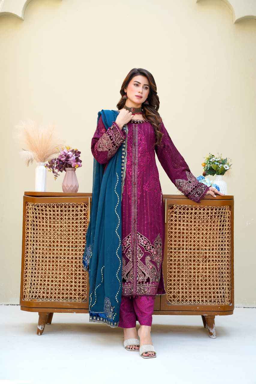 Chiffon Luxury Party Wear Dress – Maria B Inspired | Heavy Embroidered Dupatta