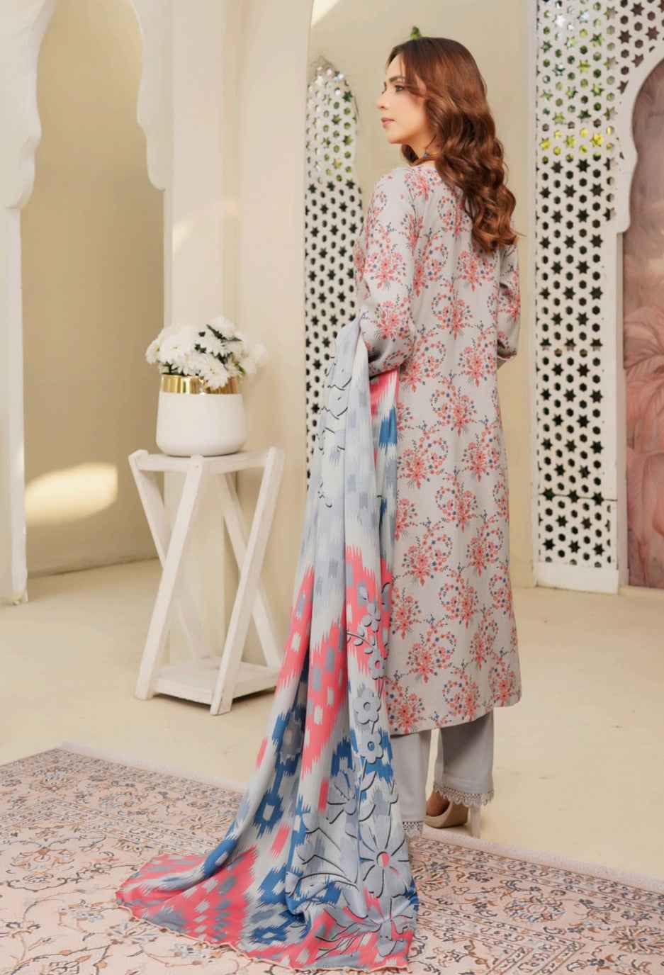 Dhanak Print Fabric Suit | Patch & Boring Work with Printed Shawl – Winter Collection