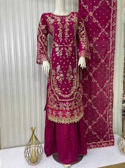 CHIFFON FABRIC 3-PCS Heavy Embroided Dress With Dupatta