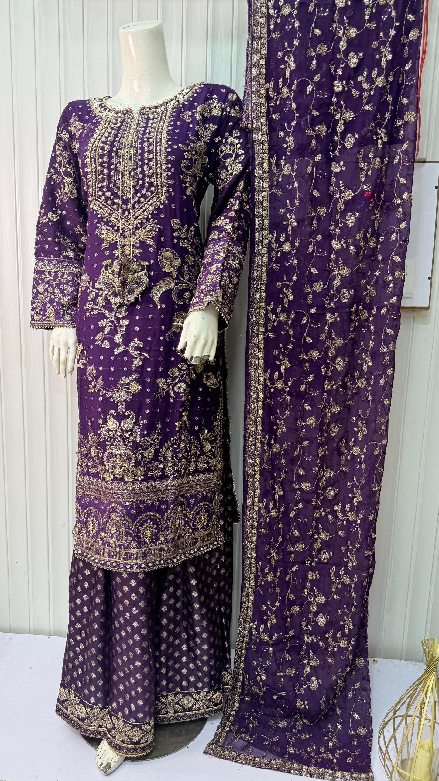 CHIFFON FABRIC 3-PCS Heavy Embroided Dress With Dupatta