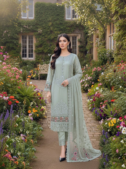 CHIFFON FABRIC 3-PCS Beautiful Heavy Embroided Dress 2025