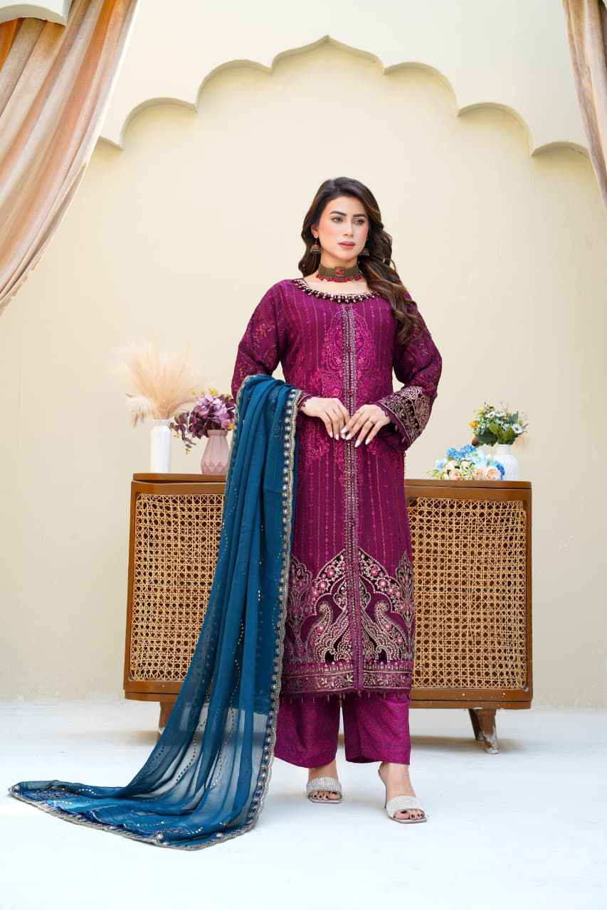 Chiffon Luxury Party Wear Dress – Maria B Inspired | Heavy Embroidered Dupatta