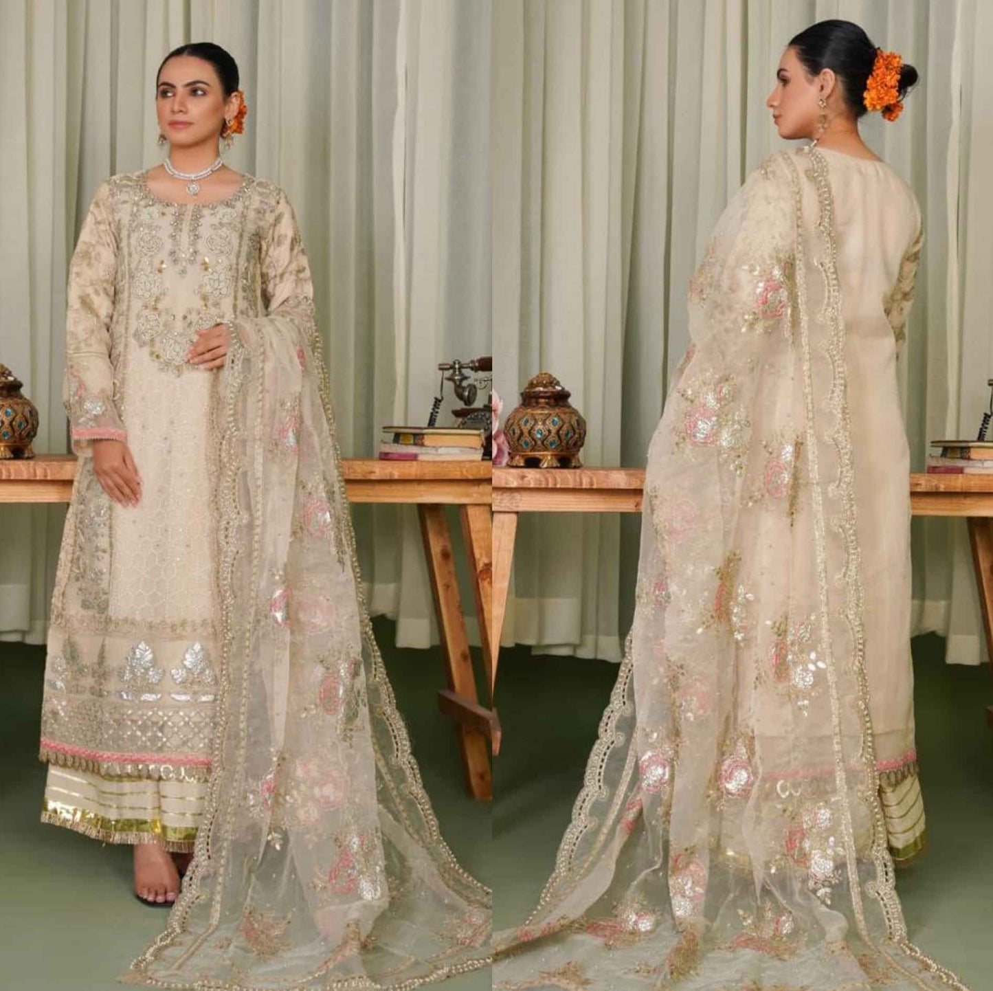 Ready To Wear – Organza Elegance with Graceful Detailing