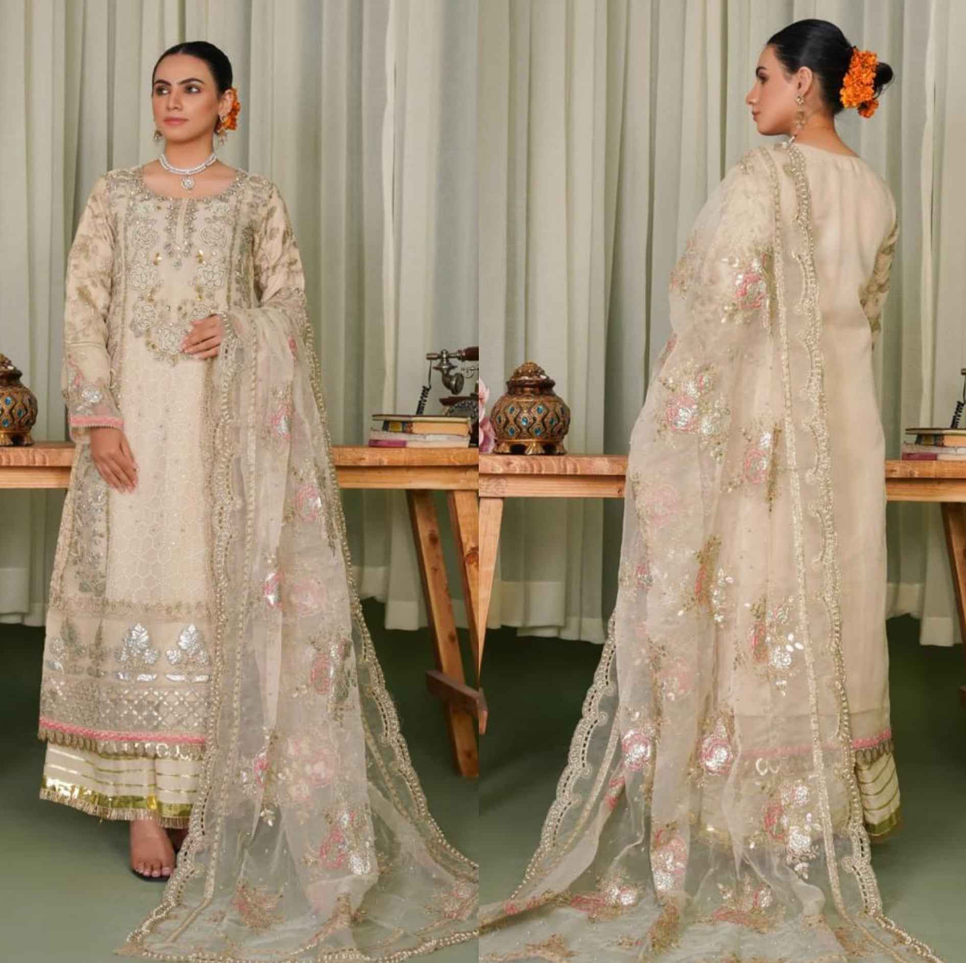 Ready To Wear – Organza Elegance with Graceful Detailing