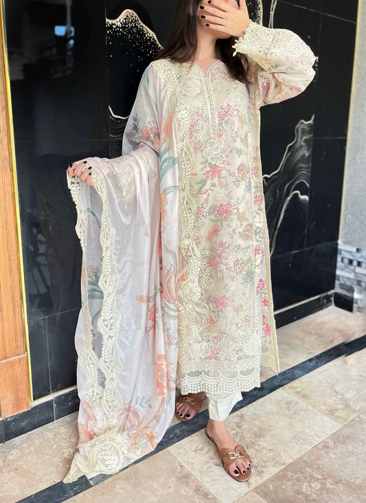 NET FABRIC 3-PIECE Embroided Dress