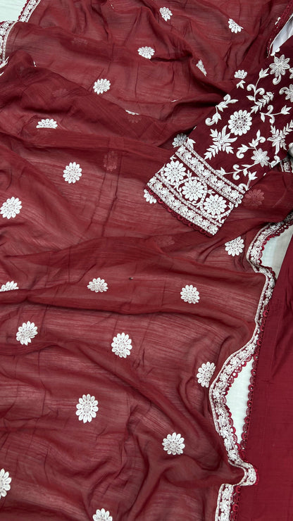 Viscose Embroidered Suit | Stylish Plazo Set with Organza Dupatta & Cutwork Border