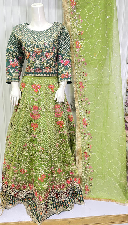 ORGANZA FABRIC Heavy Embroided Beautiful Lehanga Design 2025