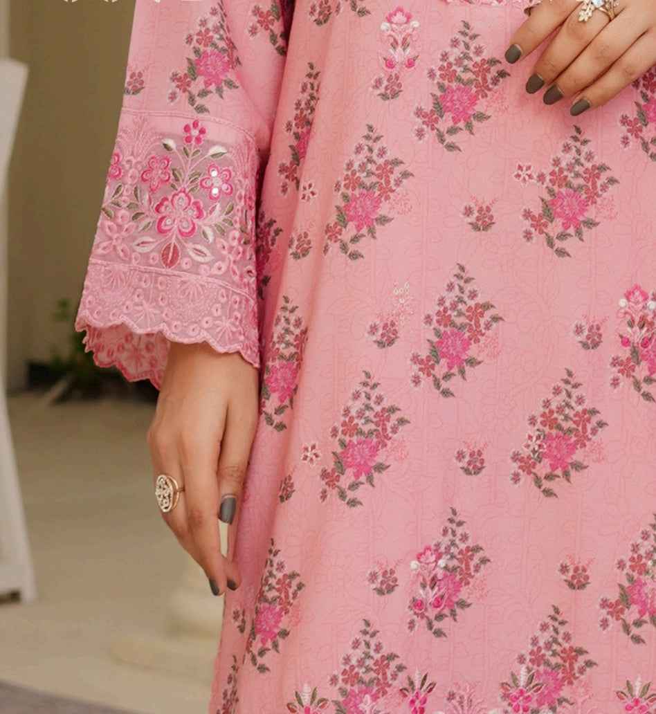 Dhanak Print Fabric Suit | Patch & Boring Work with Printed Shawl – Winter Collection