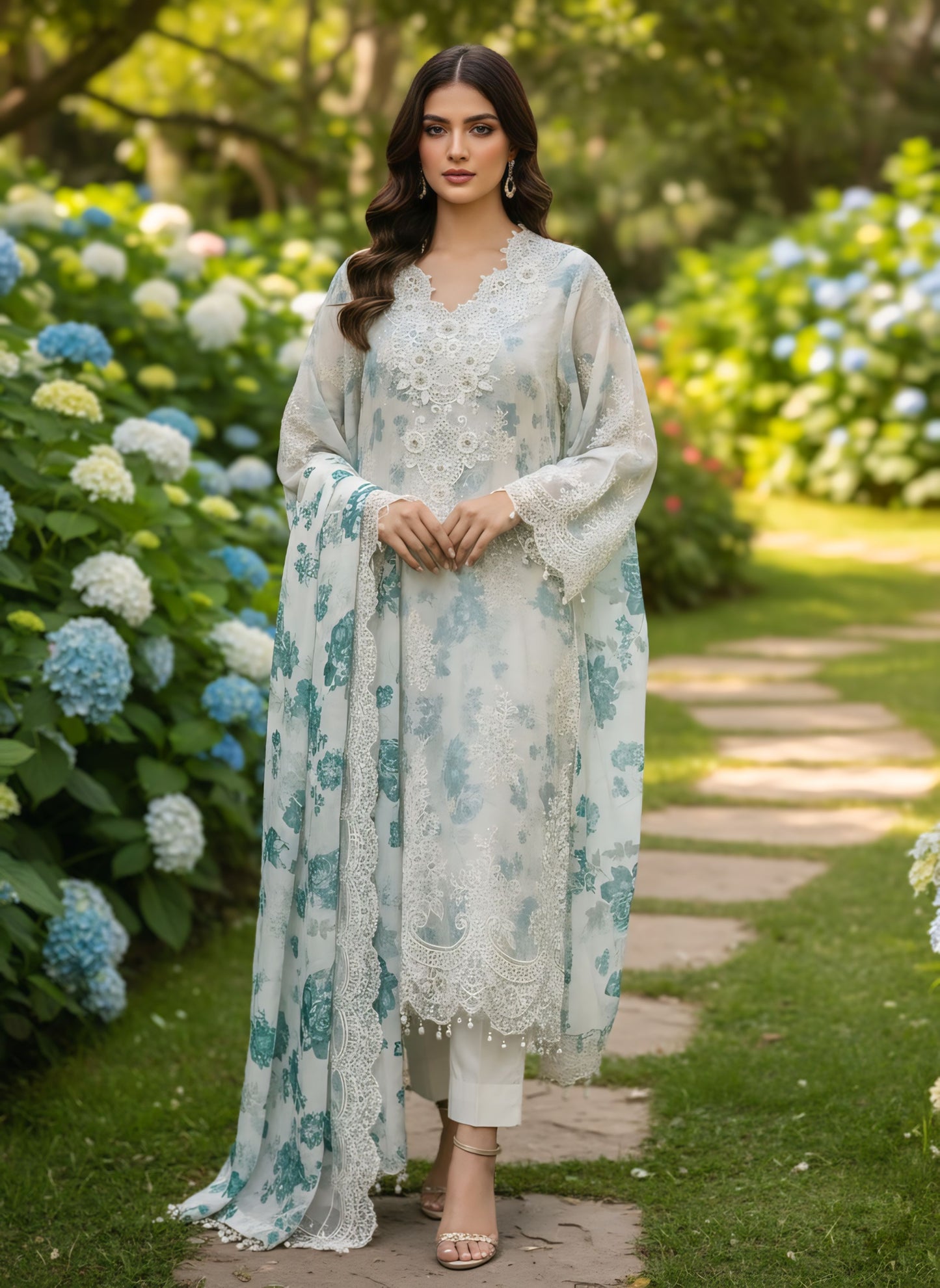 Maria B Inspired Chiffon Thread Work Hit Article – Floral Prints with Embroidered Chiffon Dupatta