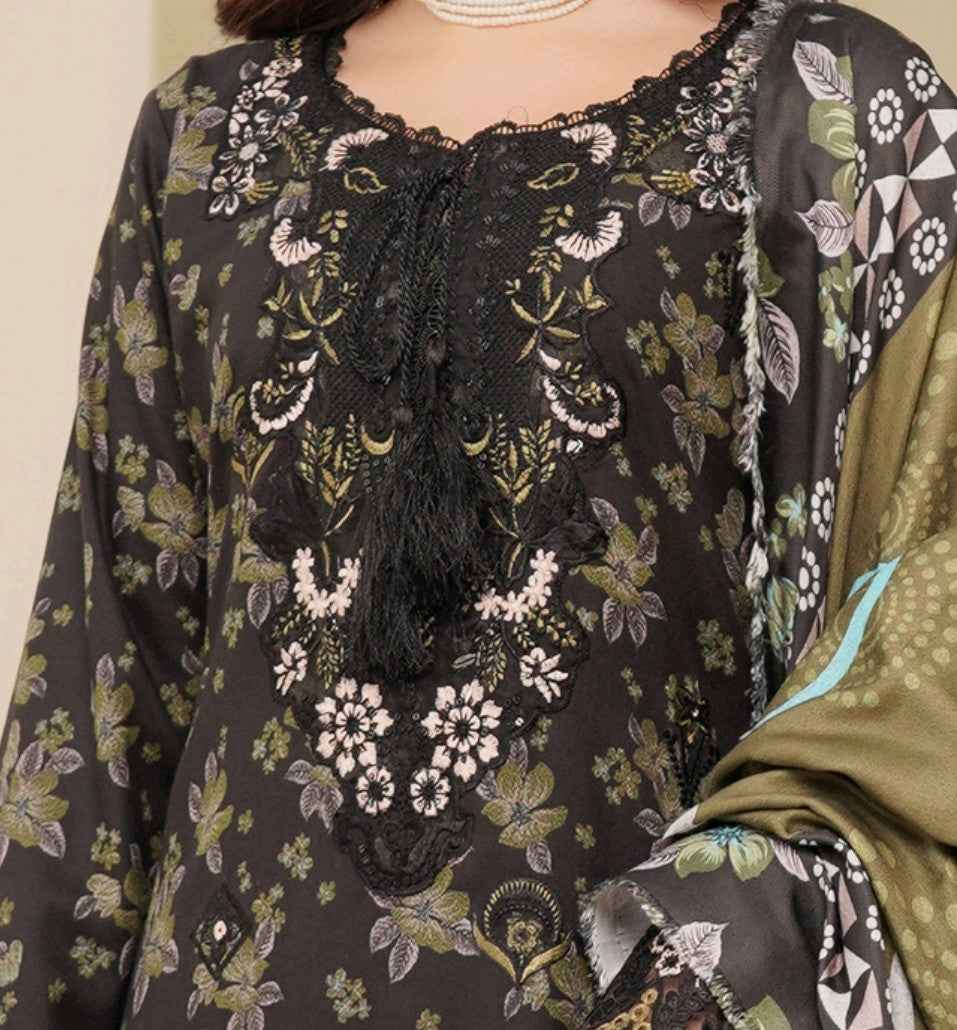 Dhanak Print Fabric Suit | Patch & Boring Work with Printed Shawl – Winter Collection
