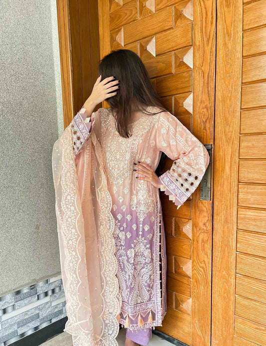 CHIFFON FABRIC 3-PIECE EMBROIDED DRESS