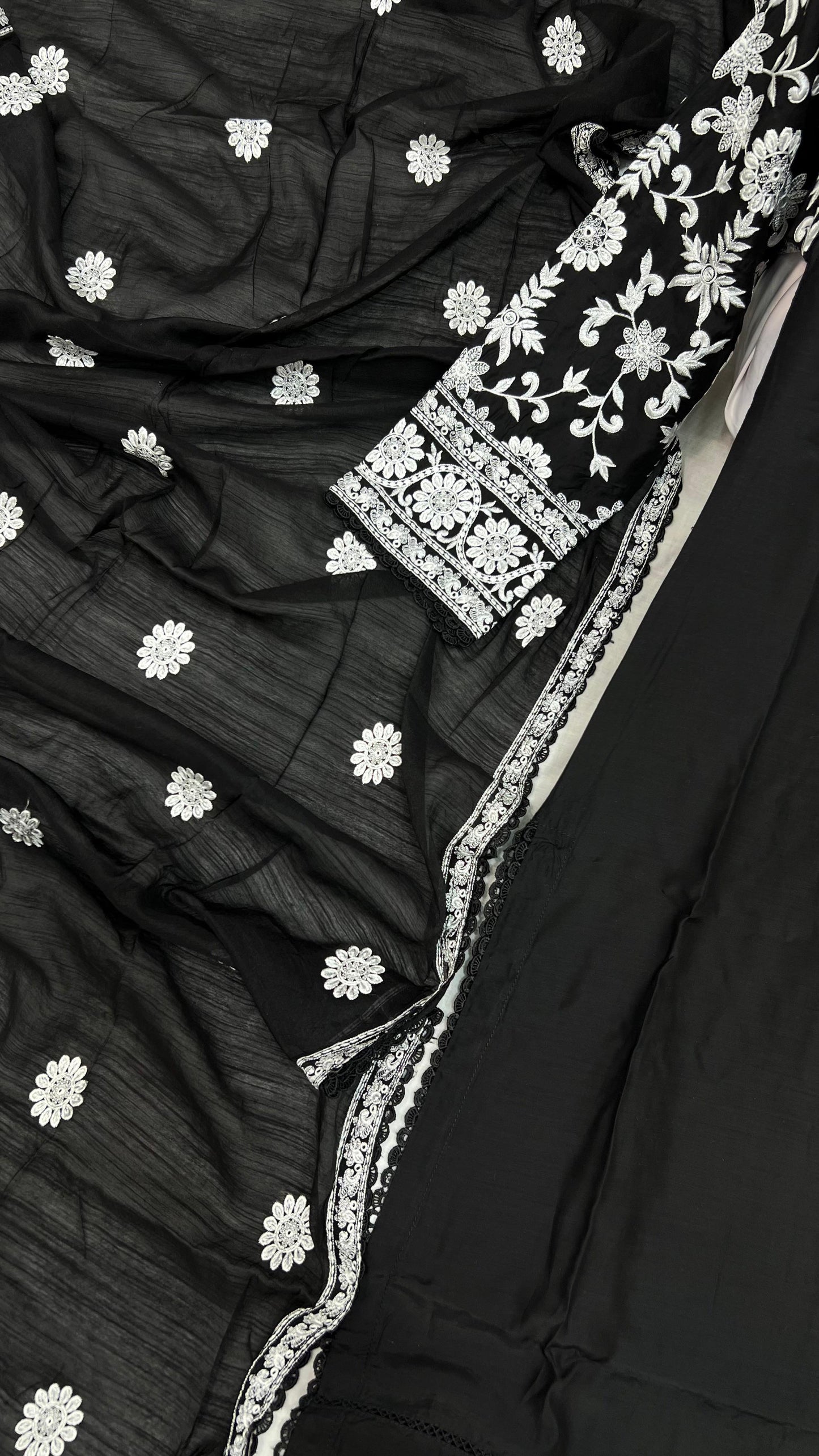 Viscose Embroidered Suit | Stylish Plazo Set with Organza Dupatta & Cutwork Border