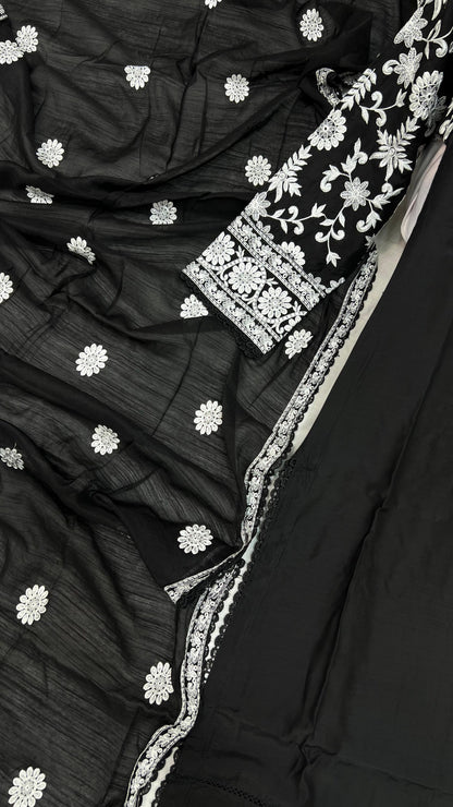 Viscose Embroidered Suit | Stylish Plazo Set with Organza Dupatta & Cutwork Border