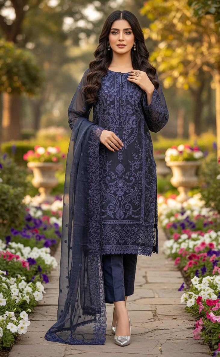 Organza Shirt with Embroidered Organza Dupatta & Grip Trouser