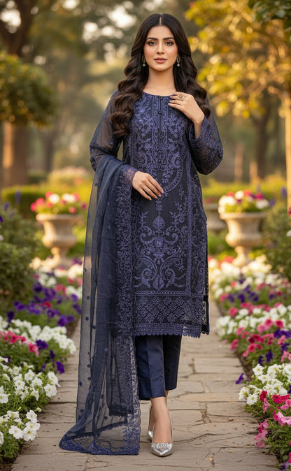 Organza Shirt with Embroidered Organza Dupatta & Grip Trouser