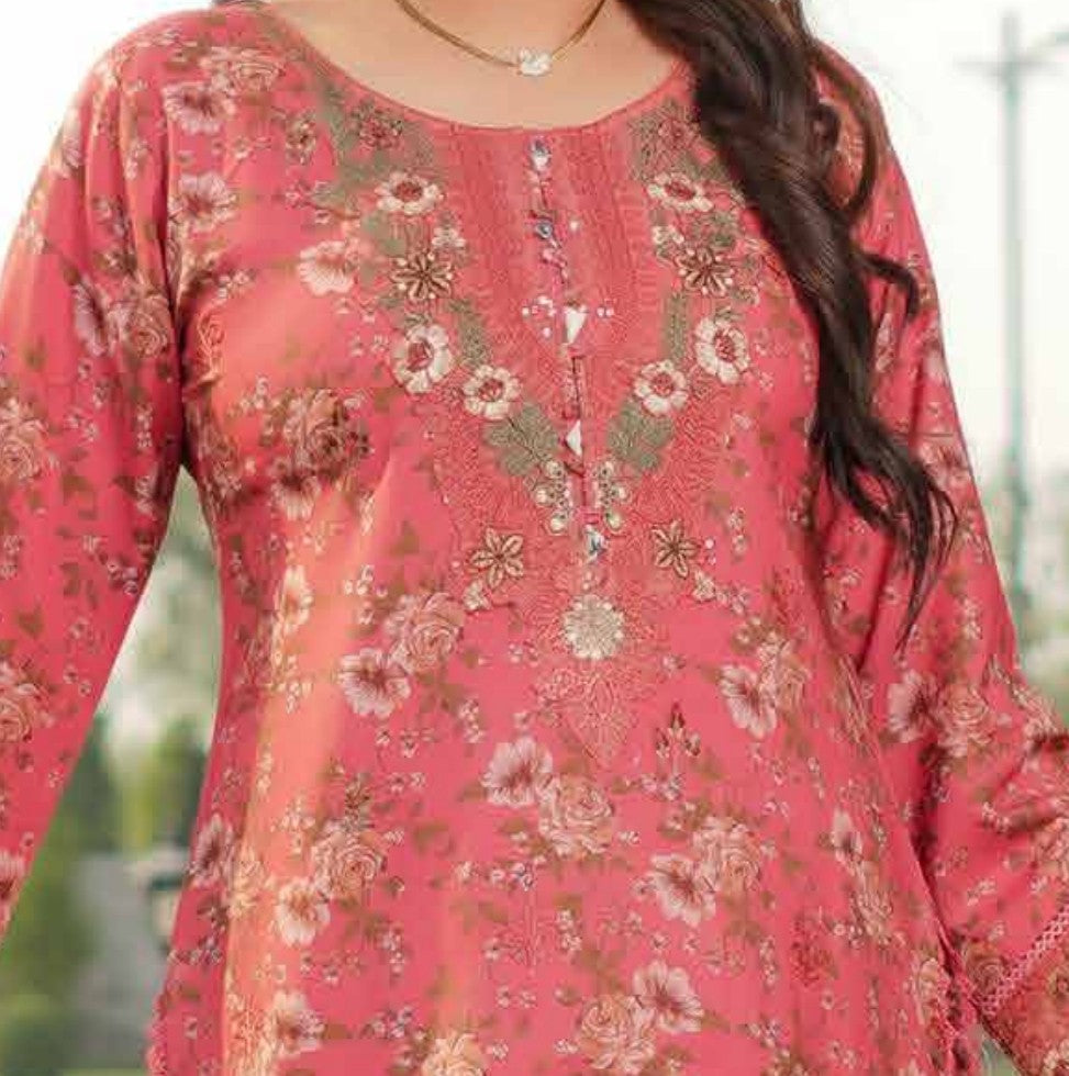 Dhanak Print Fabric Suit | Patch & Boring Work with Printed Shawl – Winter Collection