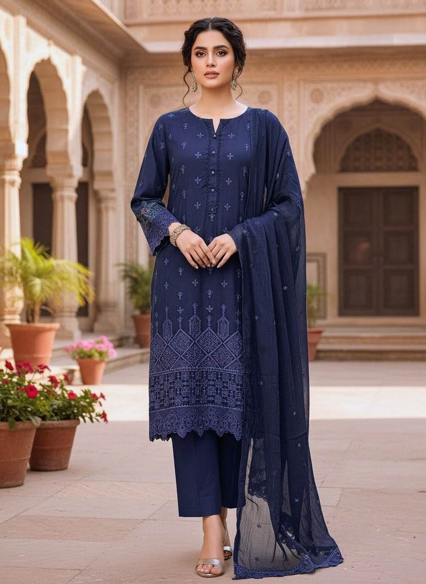 Viscose Fabric Embroidered Shirt with Chiffon Dupatta