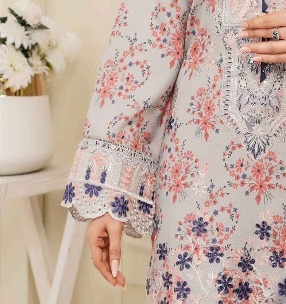 Dhanak Print Fabric Suit | Patch & Boring Work with Printed Shawl – Winter Collection