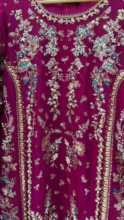 Chiffon Wedding Collection | Heavy Handwork, Sequence & Tassels with Big Flare Plazo