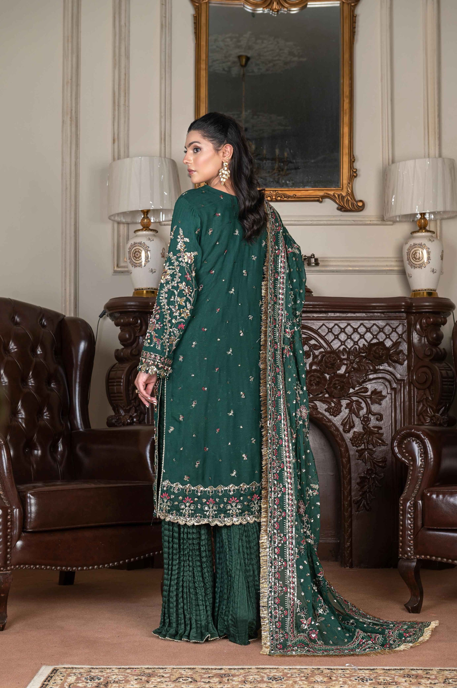 Hand-Embellished Chiffon Ensemble | Crushed Sharara Luxury Look