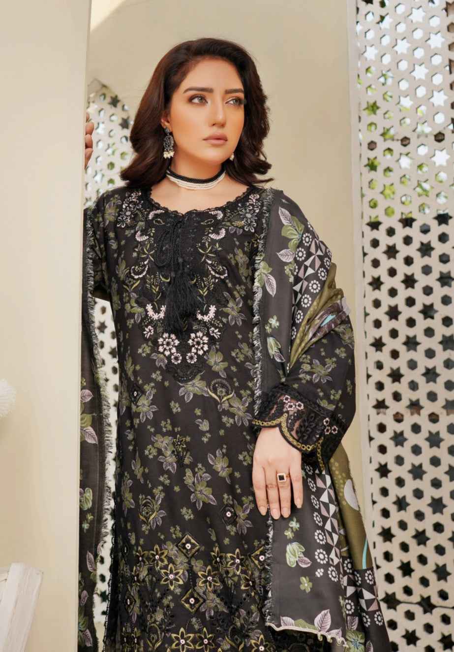 Dhanak Print Fabric Suit | Patch & Boring Work with Printed Shawl – Winter Collection